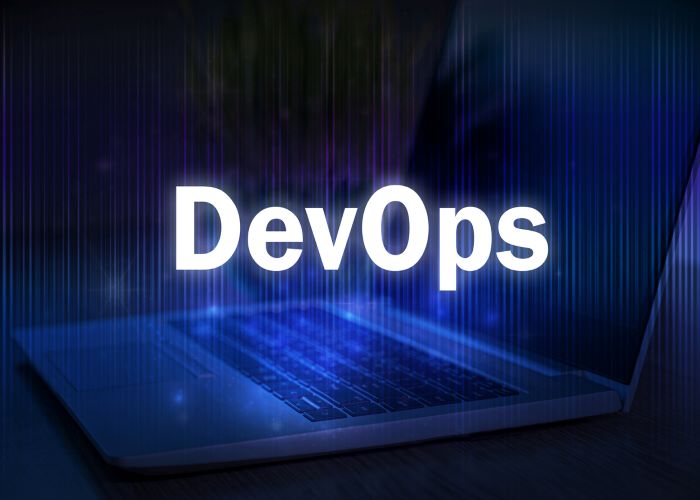 DevOps for business apps on a laptop.