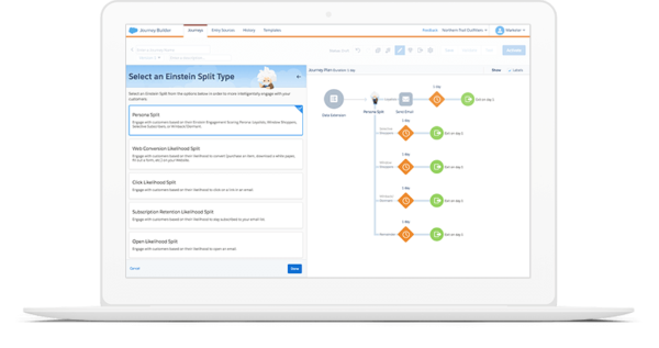 Salesforce Journey Builder lets companies visually lay out the customer journey.